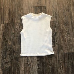 Cropped ribbed turtle neck cream tank- Size Medium